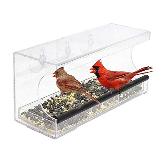 YAOBAO Window Bird Feeder with 3 Super Strong Suction Cups Sliding Seed Tray, Large Clear Acrylic Easy Clean Outdoor Bird Feeders(1 Pack)