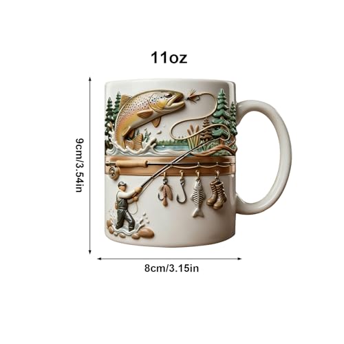 Fishing Mugs for Men | 350ml Ceramic Funny Novelty Desk Decor,Fly Fishing Coffee Mug,for Cold Weather Outdoor Water Campfire Tea Hiking Adventure Game Home Camping Party Whiskey Beer - Image 3