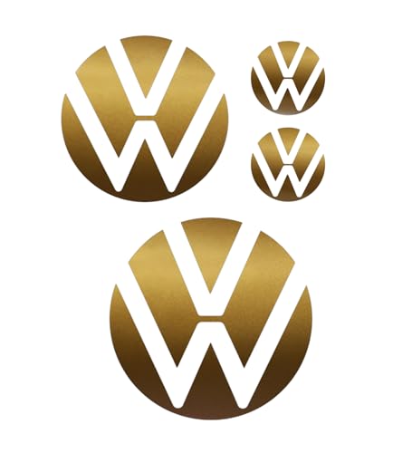 Image of IPG Decal Made for VW 2021 Passat Polo Tiguan Golf Rear /Front Emblem Logo Decals Stickers Set (4 Units) (Metallic Gold)