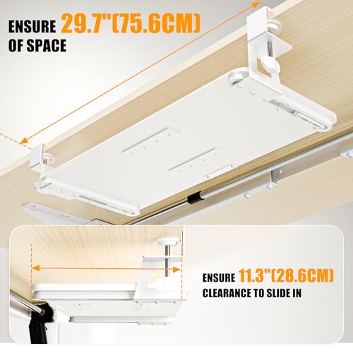 Image of ERGOMAKER Keyboard Tray Under Desk 65x30cm Slide-Out for Typing, White