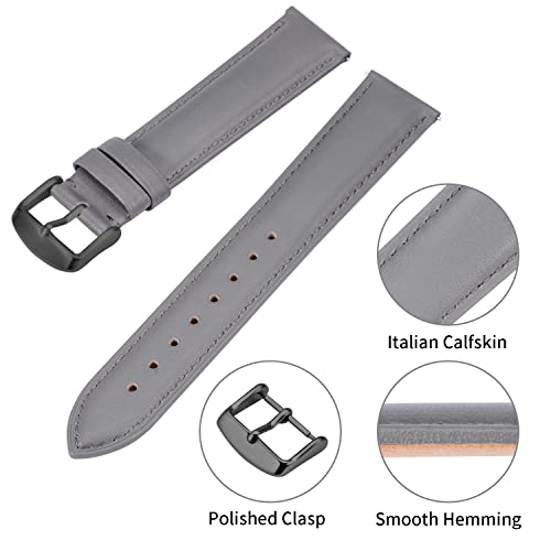 TStrap Leather Watch Straps 20mm - Soft Black Quick Release Watch Bracelet - Smart Watch Strap for Men Women Replacement – 14mm 16mm 18mm 19mm 20mm 21mm 22mm 23mm 24mm, Grey Strap/Black Clasp, 20mm