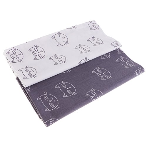 Tiuimk Tela de algodón con diseño de gato de dibujos animados para patchwork, costura, manualidades, 50 x 40 cm, 2 unidades