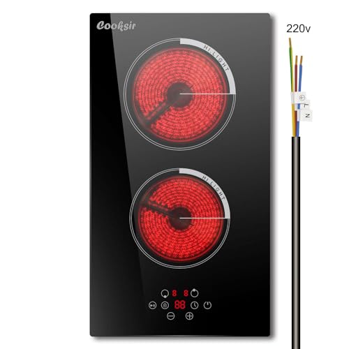 30 Inch Electric Cooktop 4 Burner - Built-in Electric Stovetop 30" 6600W, Radiant Ceramic Stove with Oval Zone, Dual Zone, Glass Metal Frame, Safety Lock, Timer, 220-240V Hard Wired (No Plug)