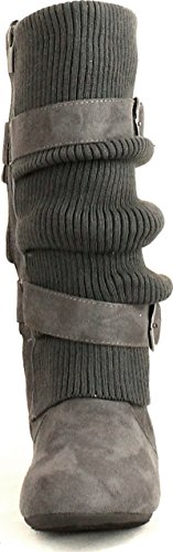 TOP Moda Womens Bank-21 Sweater Slouchy Buckle Top Calf Wedge Boot Bank3