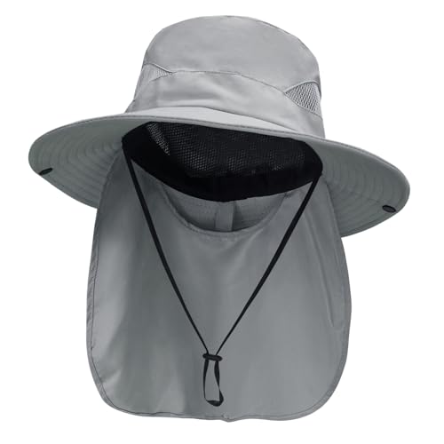 Image of NPJY Sun Fishing Hats with Neck Flap for Men Women UV Sun Protection Safari Hat Wide Brim Bucket Hat