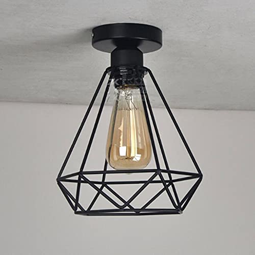 Plafonnier cage E27 noir industriel vintage lustre métal entrée