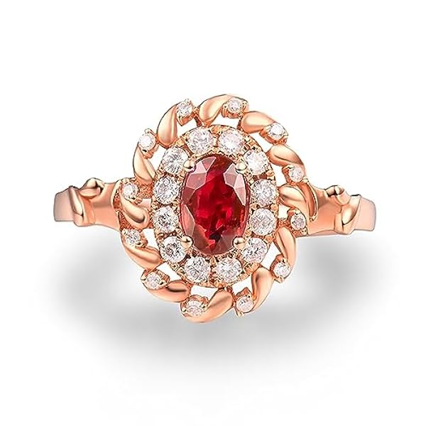 Dsnyu Eternity Bands voor Vrouwen Diamond Bands, Vintage Ringen Rose Gold Ruby Ovale Vorm Trouwring met 0.549ct Robijn Gift voor Haar