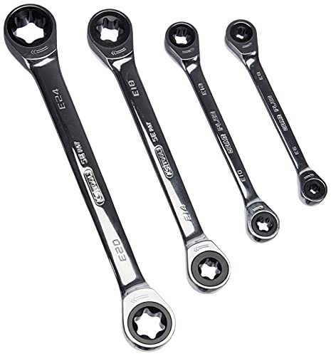 Ks Tools 503.4364 - Jeu de 4 clés polygonales à cliquet TORX® - Gamme GEARplus® - E 6x E 8 - E 10 x E 12 - E 14 x eE 18 - E 20 x E 24 - En chrome Vanadium - Finition Satinée