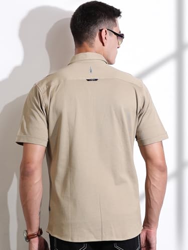 Image of Thomas Scott Men's | Solid | Half Sleeve | Regular Fit | Cotton Blend | Double Flap Pocket | Spread Collar | Casual Shirt