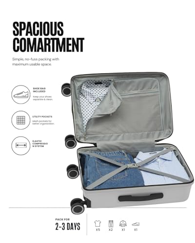 Image of SNITCH Rubik Laptop Cabin Size Off White Polycarbonate Hard Travel Suitcase - Trolley Bag Small & Luggage with 8 Wheels, Premium Lock, Laptop Compartment & Free Shoe Bag