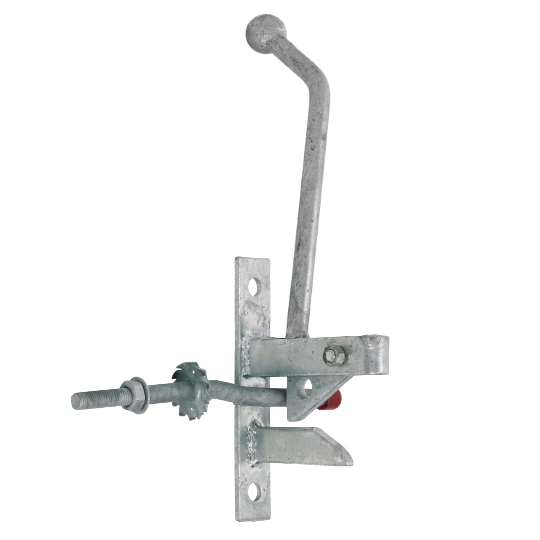 Hunting Type Self-Locking Auto Gate Catch Kit, Heavy Duty Galvanised Steel Gate Latch with Cranked Striker & Fixings, Field, Farm & Garden Gates