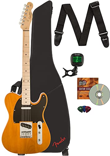 Fender Squier Affinity Telecaster w/Maple Fingerboard - Butterscotch Blonde Bundle with Gig Bag, Tuner, Strap, Picks, and Austin Bazaar Instructional DVD