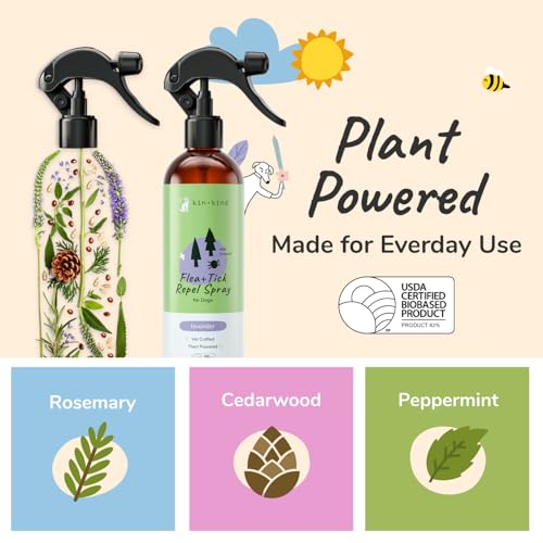 Image of kin+kind Natural Flea and Tick Prevention for Dogs - Non-Greasy Coat Spray, Vet-Formulated, Lavender, 12 fl oz