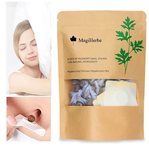 MagiHerbe Mugwort Navel Sticker,30PCS Wormwood Essence Pills and 30PCS Belly Patch for Men and Women