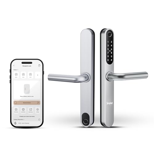 Simpled Double-Side Weatherproof Smart Lock Touch, 7-in-1, Fingerprint Keyless Security Entry Door Lock, Bluetooth Electronic Deadbolt, Smartphone Access- Designed for the UK Weather, Silver