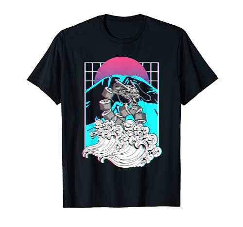 Vaporwave Japonés Sushi Dragon Kanagawa Japan Fuji Glitch Camiseta