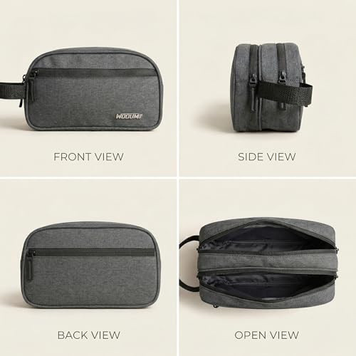 Image of Wooum Travel Toiletry Pouch for Men 1 Year Warranty Shaving Kit Bag Travel Pouch Organizer Medicine Bag Toilet Kit for Travel Small Travel Pouch Bag for Men & Women (Dark Grey)