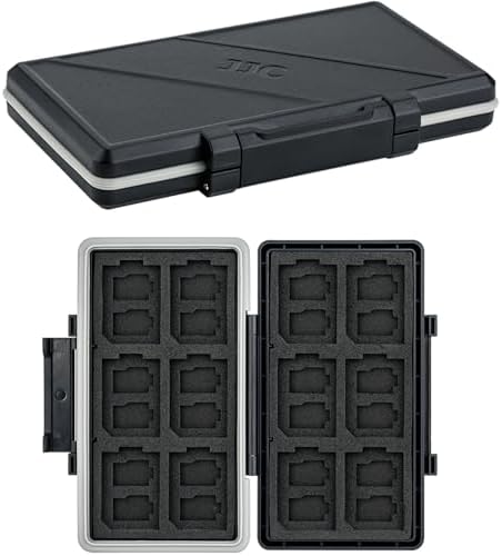 JJC 36-Slot Water-Resistant & Anti-Shock Memory Card Case Holder for 24 Micro SD/SDXC/SDHC + 12 SD/SDXC/SDHC, Black Wallet Case | Compact Micro SD Card Holder for 24 Micro SD SDXC SDHC TF Cards and 12 SD SDXC SDXC SDHC Cards, Systerm Ergonomic Closure