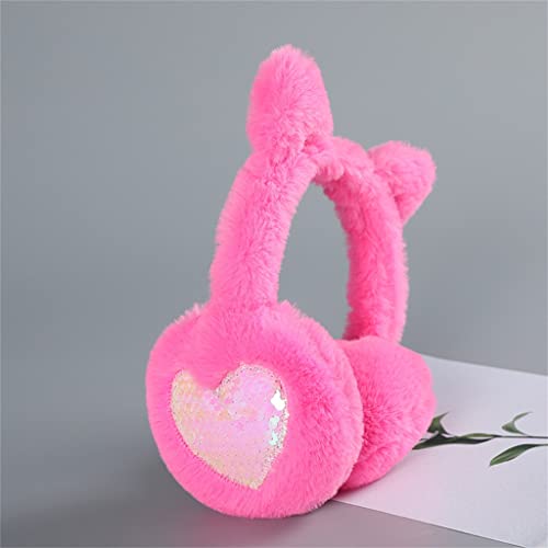 Gretd Pink Warm Cute Winter Cat Earmuffs Shiny Bright Sequined Headband Soft Fluffy Earmuffs (Color : E, Size : 1) #TOP1