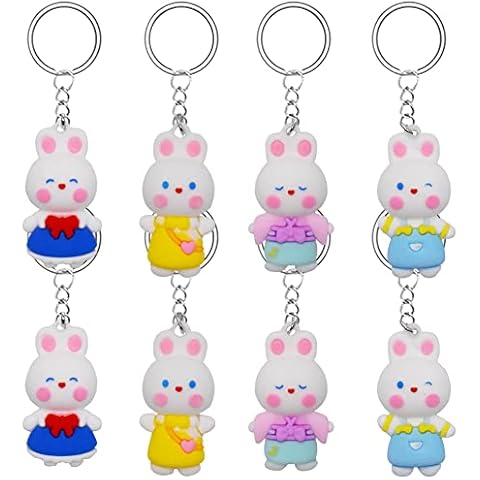 Nesloonp Rabbit 3D Keyrings, 8pcs Rabbit Keychains,Cartoon Keychains 3D PVC Pendant,Key Ring Accessories Bag Pendant Decoration,Rabbit Hanging Charms Cute Gifts for Kids Girls Women Ladies Cover