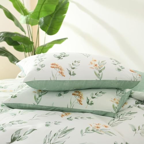 Lanqinglv Bettwäsche 155x220 cm Grün Weiß Pflanzenmuster Blätter Blumen Wende Bettwäsche Set Bettbezug mit Reißverschluss und 1 Kissenbezug… – Ansicht 7
