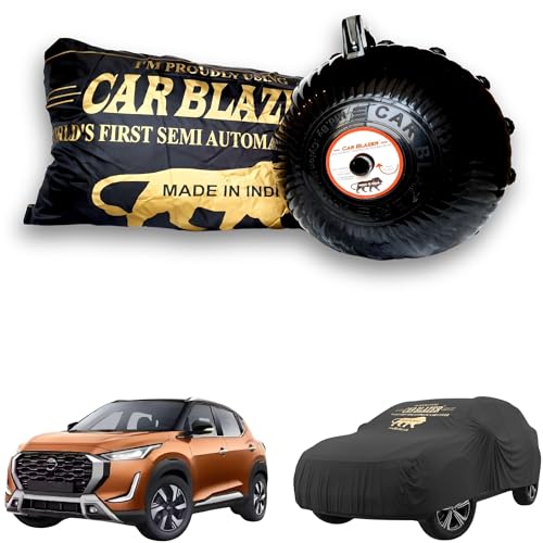 Image of CARBLAZER Portable & Semi-Automatic Full Body Car Covers: Heavy Duty Device| Anti-Theft| Dust & Scratch Proof | Water & Wind Resistant|Custom Fit| Dual-Side Cover, Compatible for Nissan Magnite