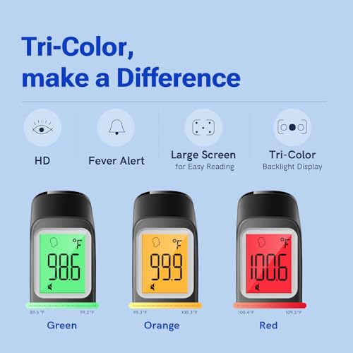 Image of Viproud Touchless Thermometer for Kids and Adults, 1-Second Reading, Black | Large LCD with 3-Color Backlight, Fever Indicator, Mute Mode, Memory Recall, Dule Mode Forehead /Object, for All Ages