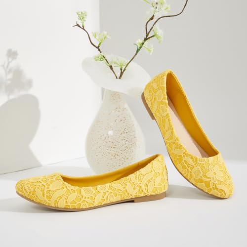 Image of Shupua Dress Shoes for Women Round Toe Flats Shoes Lace Ballet Flats Dressy Comfortable Foldable Flats Low Heel