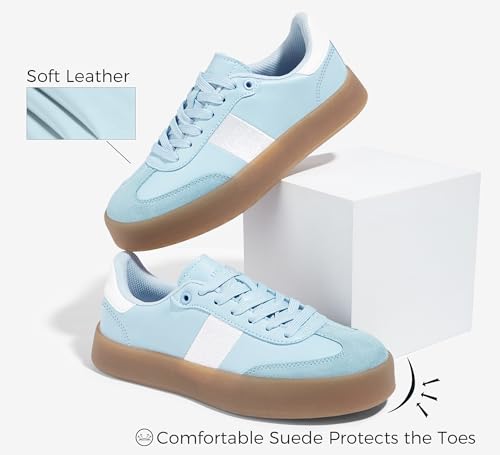 LUCKY STEP Women's Retro Sneakers Fashion Classic Casual Tennis Platform Gum Sole Anti Slip Footwear Faux Leather Trainers Walking Skate Shoes3