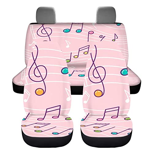 Image of Modysero Music Print Pink Car Seat Cover Full Set Soft Durable Elastic All Season Car Seat Protector Cute Automotive Interior Accessories for Women Universal Fit All Cars Truck