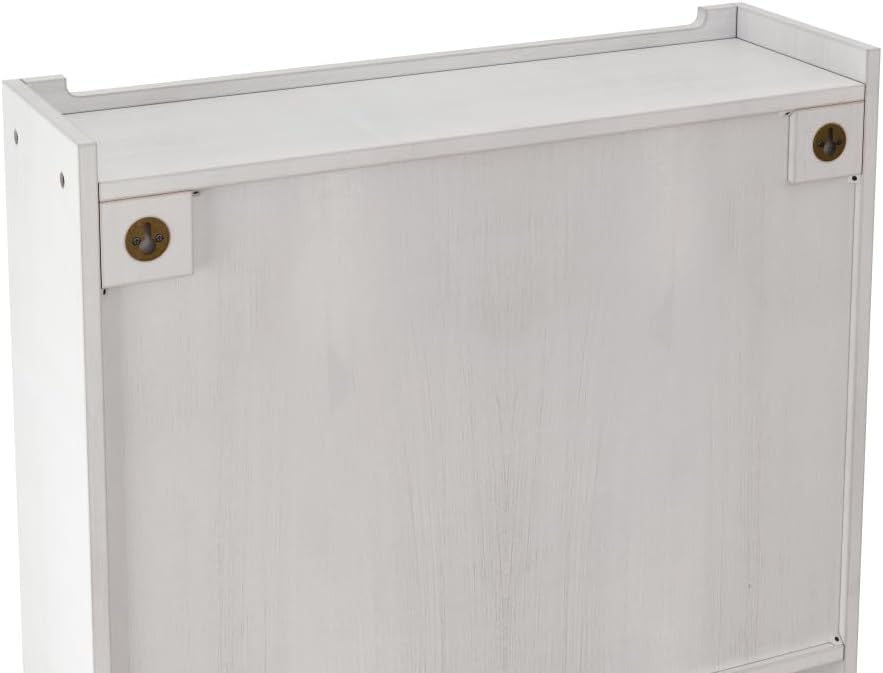 24.8" Glass Door Vintage Double Door Wall Cabinet with Three Tiers of Storage with Towel Rack, for Bathroom, Kitchen,Dining Room, White Washed