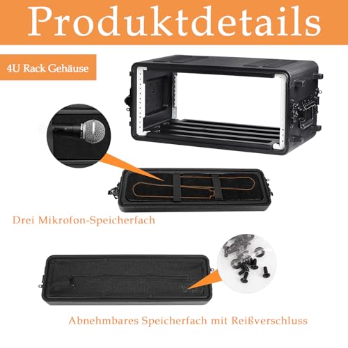 HOHIYO 4U Cases Leichtes 11”Depth 19’’geformtes 4U-Rack-Gehäuse Rack-Gehäuse Langlebige wasserdichte staubdichte 4U Shock Mount Racks aus HDPE 19“ Rackmount Flightcases mit Mikrofonfächern
