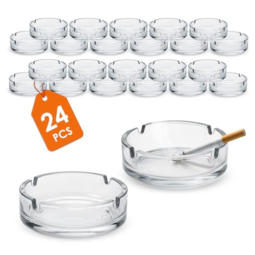 Cenicero de cristal redondo 10 cm – 24 unidades – mesa cenicero transparente exterior