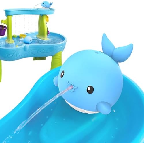 Rechargeable Water Table Pump,Upgraded 3W Cute Whale Water Pump with 3-5H Non-Stop Fun & 2 Adjustable Speeds,Portable Home/Outdoor Waters Table Toys,Water Table Accessories for Toddlers Kids (Blue)