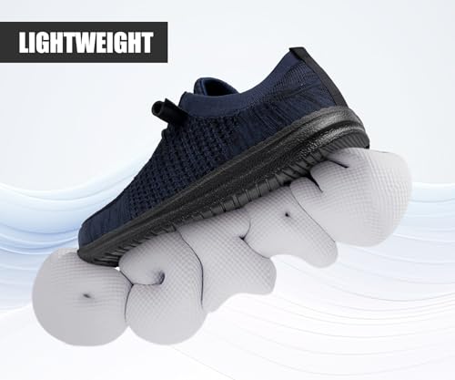 Image of LARNMERN Slip On Steel Toe Shoes Men Lightweight Comfortable Lounging Walking Sneakers Safety Work Steel Toe Loafers(9 Men, Dark Navy)