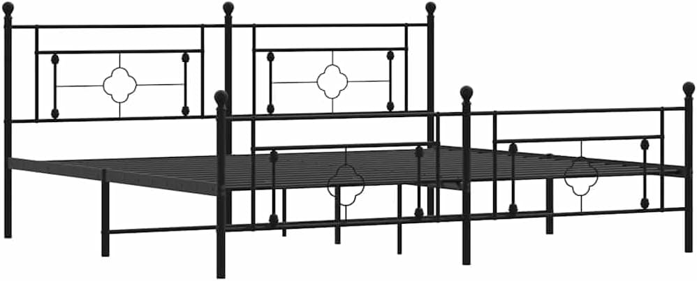 vidaXL 10'' King Metal Bed Frames with Headboard and Footboard, Platform Bed Frame with Strong Metal Slats Support, Under Bed Storage, Noise Free, Black, Without Mattress