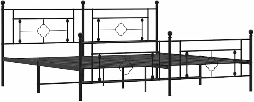 Metal Bed Frame without Mattress with Headboard and Footboard, Black 193x203cm, Sturdy Powder-Coated Steel Construction with Metal Slats and Center Legs for Support and Under-Bed