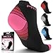 2 Pairs - Physix Gear Compression Running Socks Men Women - Best Low Cut No Show Athletic Socks Circulation & Recovery - Ultra Durable Ankle Socks Plantar Fasciitis & Cycling (PNK BLK S/M)
