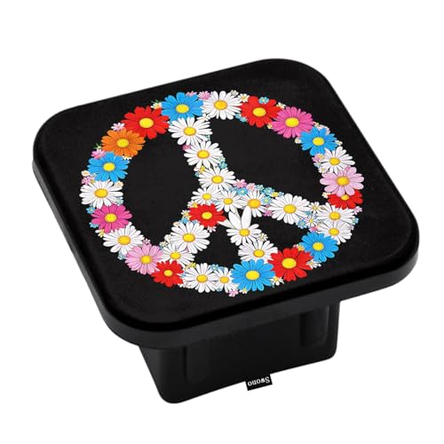 Swono Peace Flower Symbol Trailer Hitch Covers for Trucks, Colorful Rose Daisy Love Peace Sign Standard 2" Trailer Hitch Receiver Covers Universal Fits Most Cars SUV, Tow Hitch Covers for Men Women