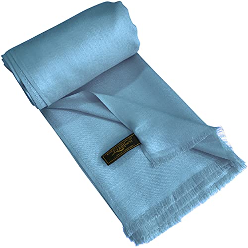 CJ Apparel Denim Blue Solid Color Fringe Design Nepalese Shawl Seconds Scarf Wrap Stole Throw Head Wrap Pashmina Hand Made in Nepal New3