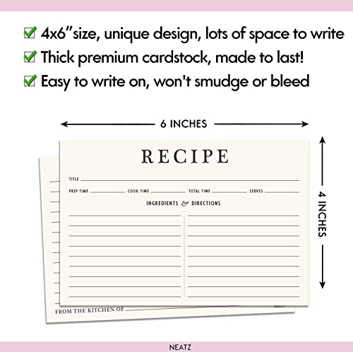 Neatz Classic Recipe Cards, 4x6 Inches, 50 Count, Double Sided. Thick Card Stock. Perfect for Recipe Box & Binder - Thumbnail 6