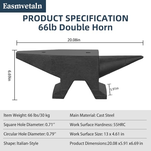image for Easmvetaln 66Lbs Cast Steel Anvil, Dual-Ended Horn with High Hardness 