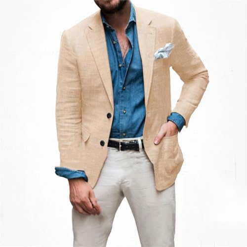 Men Linen Blazer Slim Fit Classic Summer Beach Prom Wedding Suit Jacket Business Thin Coat2