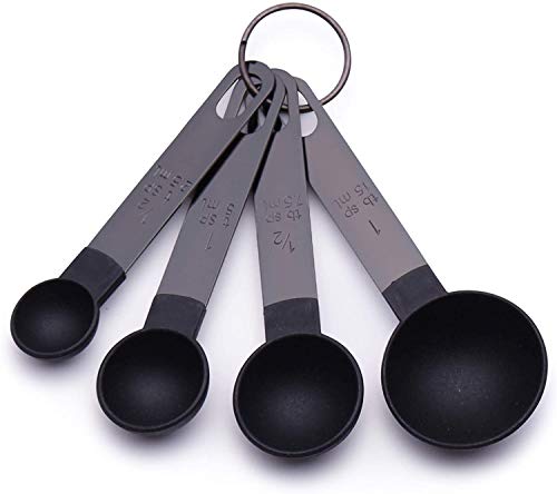 FONYA 8-Piece Black Measuring Tools - Nylon, 4 Measuring Cups / 4 Measuring Spoons with Metal Handles for Liquids and Solids