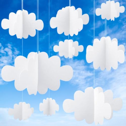JJiaoLinin 16 Pcs Fake Clouds for Ceiling, 3D Cloud Decorations Hanging Clouds Artificial Cloud Props, Felt Fake Cloud Ornaments, for Art Stage Wedding Nursery Children Room Baby Baptism Party