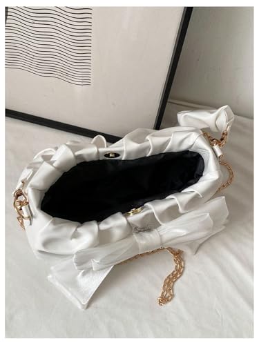 Verdusa Women's Coquette Ruched Bow Bag Y2K Top Handle Leather Shoulder Handbags with Chain4