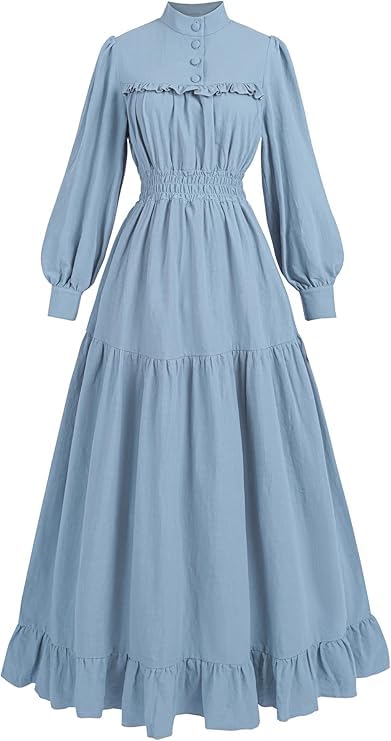 NSPSTT Victorian Dress for Women Long Sleeve Medieval Dresses Women's Victorian Vintage Cotton Long Sleeve Dress Renaissance Costume Witch Dresses, Blue, XXL