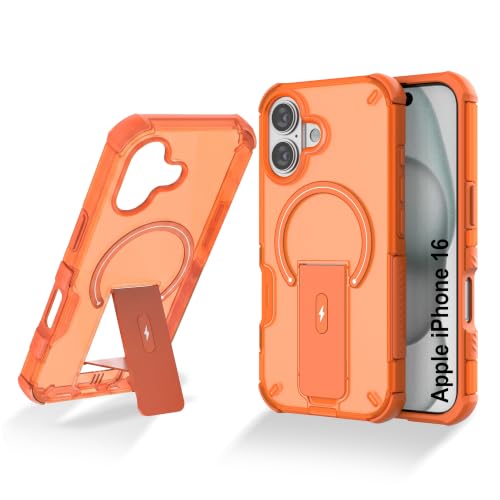 Image of ZAP CASE Matte Kickstand Case for iPhone 16 | Magsafe Compatible | Premium Polycarbonate Back + Flexible TPU Bumper | Foldable Stand | Military-Grade Drop Protection | Anti-Fingerprint | Orange
