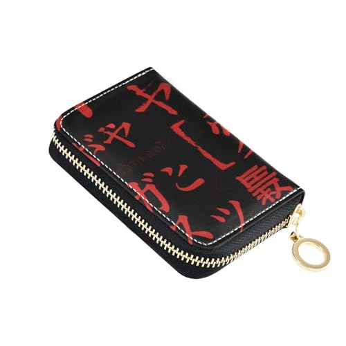Red and Black Gothic Y2k Text leather womens card wallet With 9 cards slot RFID Blocking credit card holder for men with zipper