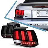LED Tail Lights For 1999-2004 Ford Mustang, [Smoked Tube] Tail Lamp Red Brake Lights w/Sequential Signal Pair (Left + Right)